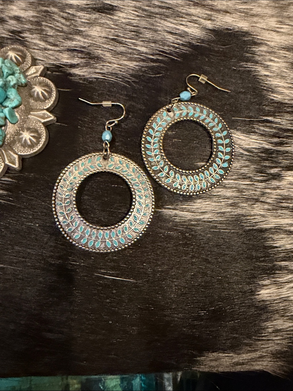 Turquoise-Accent Metal Hoop Earrings